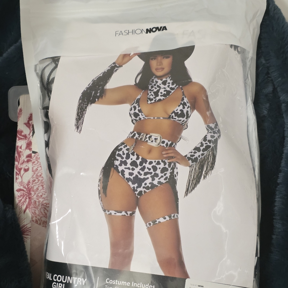 Fashion Nova Black and White Cow Print Set